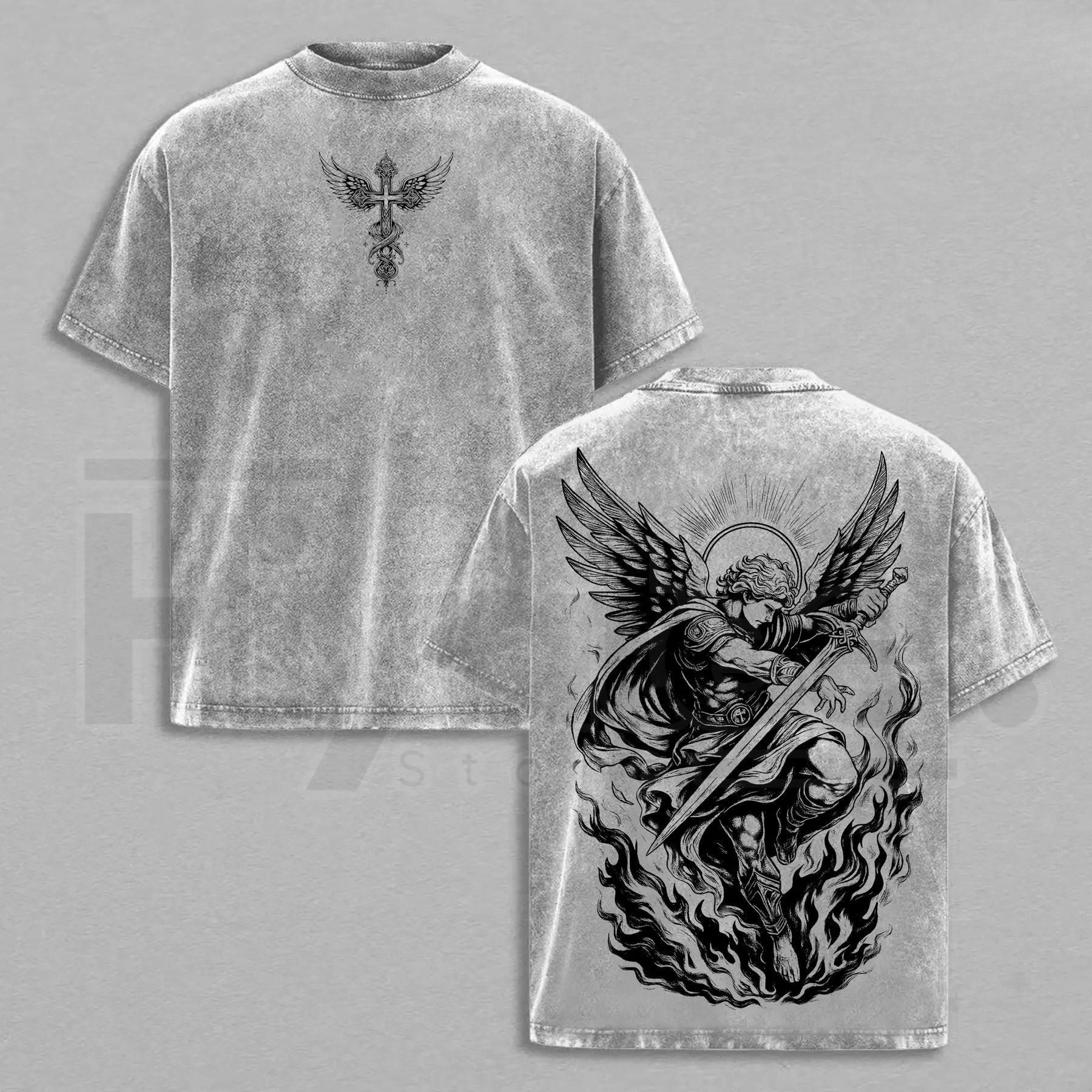 Archangel Michael Angel of Fire Tee – Vintage Washed Christian Streetwear