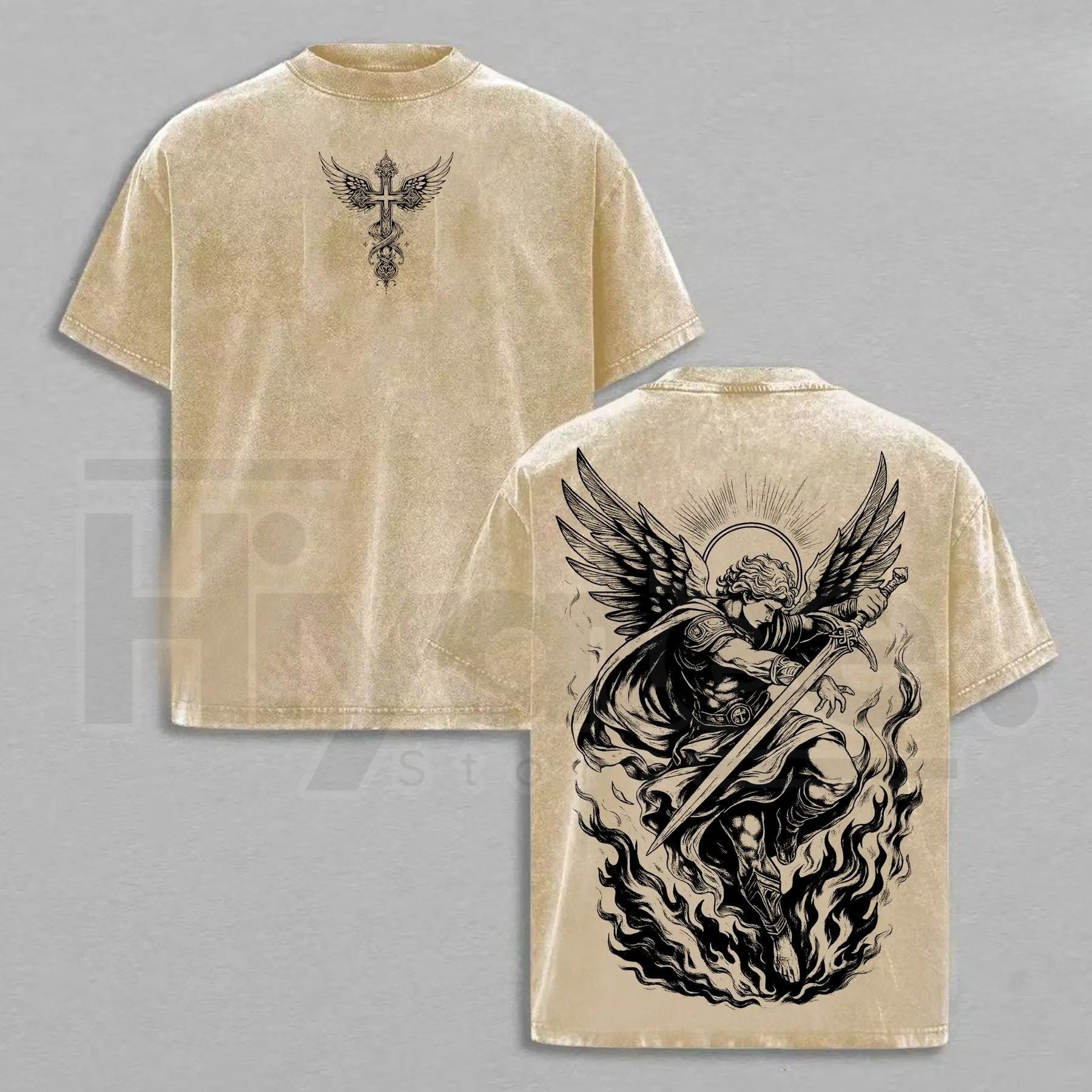 Archangel Michael Angel of Fire Tee – Vintage Washed Christian Streetwear