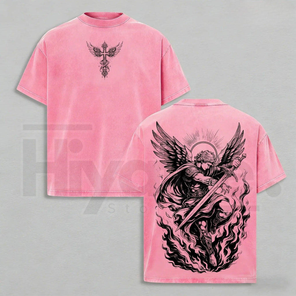 Archangel Michael Angel of Fire Tee – Vintage Washed Christian Streetwear